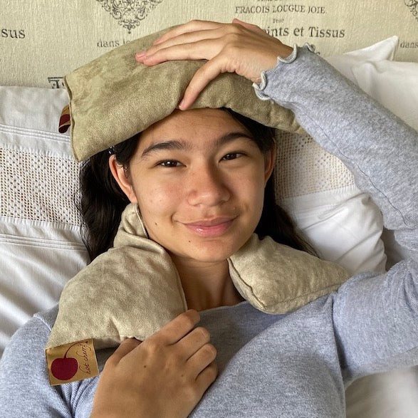 Hot Cherry Neck Wrap in Plush Tan Ultra-suede-4