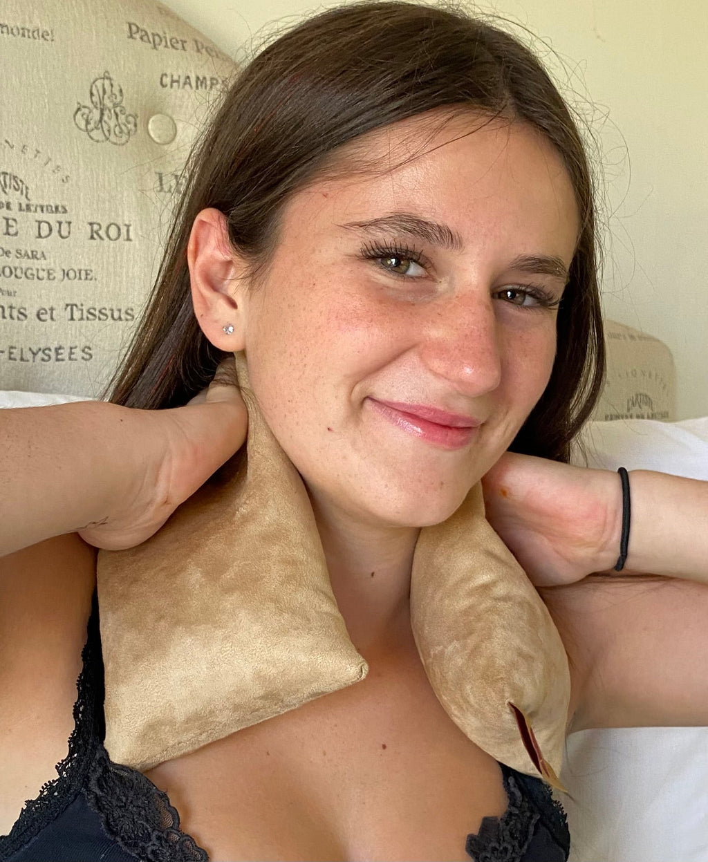 Hot Cherry Neck Wrap in Plush Tan Ultra-suede-2