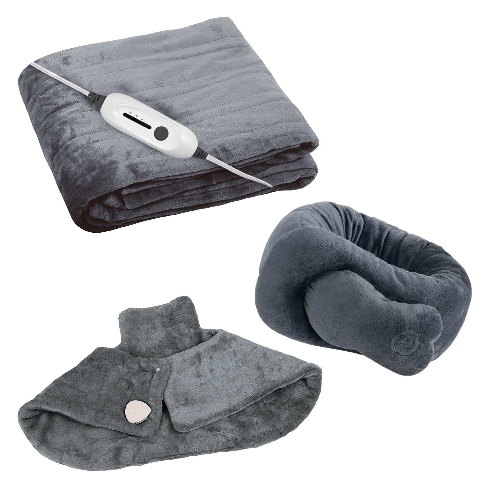 Ultimate Cozy Comfort & Relaxation Bundle – Heated Blanket, Neck & Shoulder Heating Pad, and Massaging Wrap-0